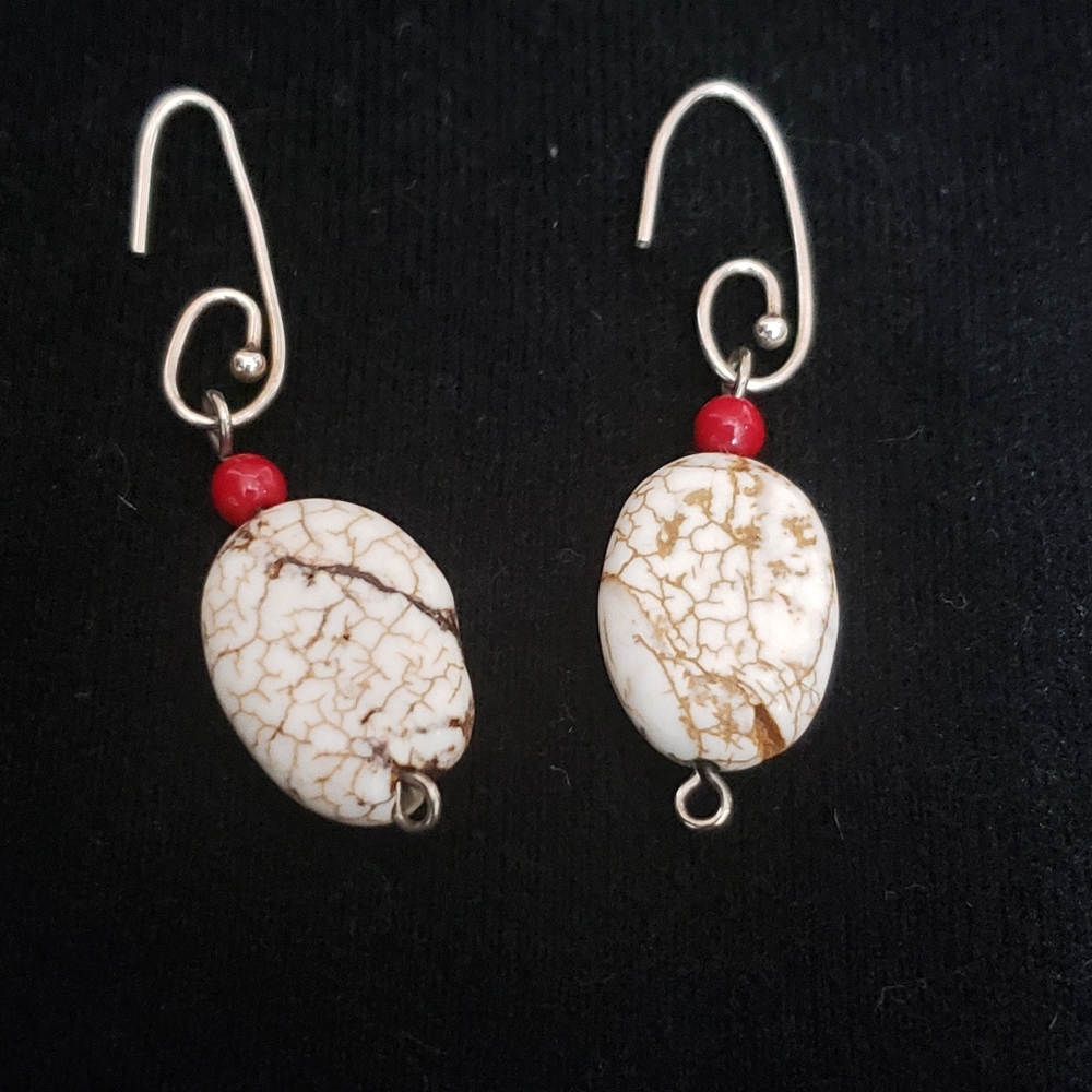 OOAK 925 Sterling & Howlite Earrings - Picture 2 of 3